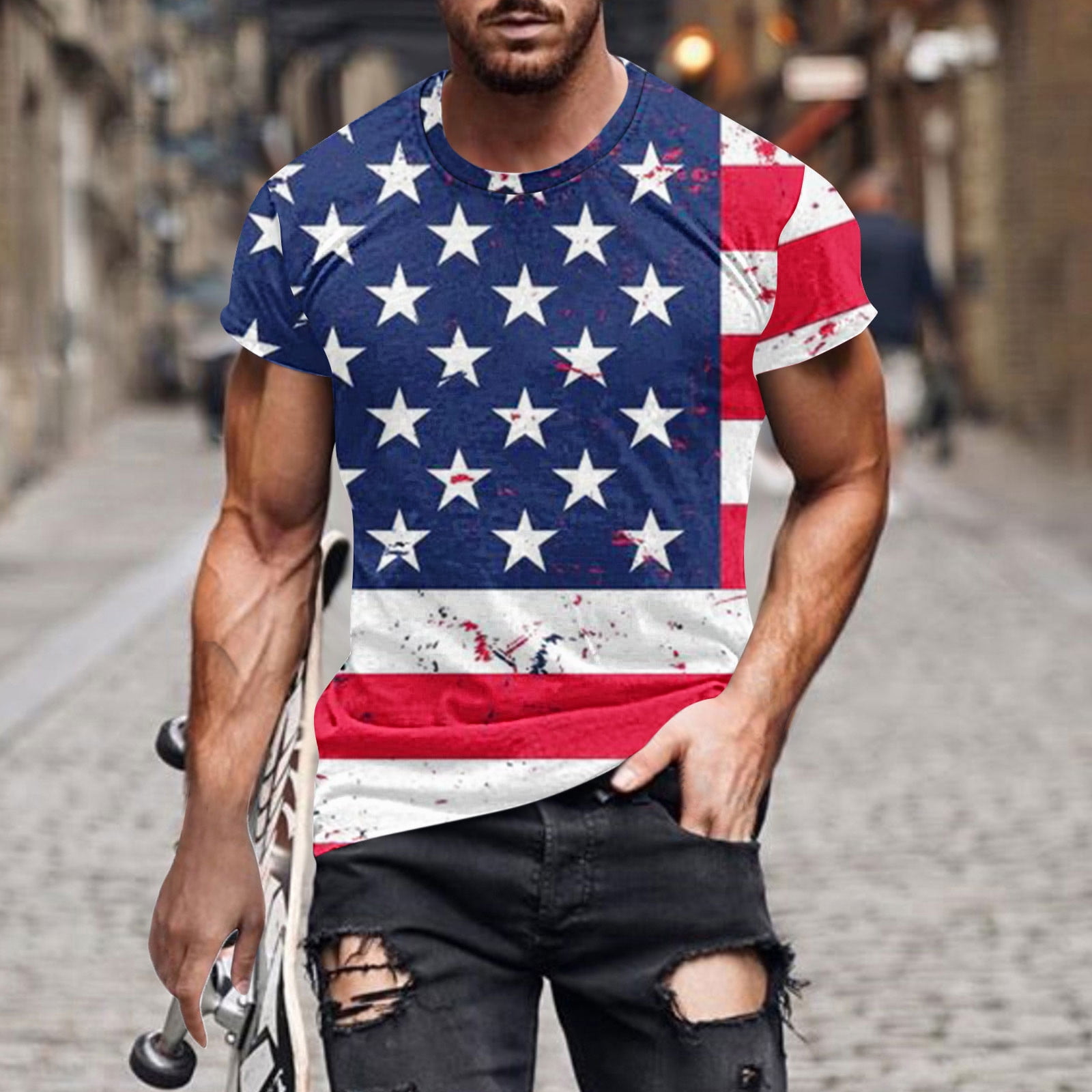 EAUFUM Flash Deal Mens 4th of July Outfits Summer Tops Round Neck Funny ...