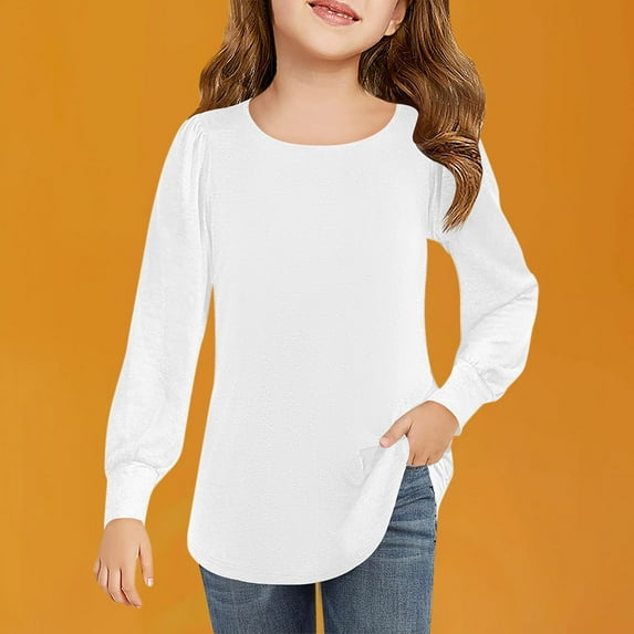 EAUFUM Girls Long Sleeve T-Shirts Lace Crewneck Casual Plain Stretchy Ribbed Knit Blouses Tops 4-13 Years Casual Holiday Clothes Daily Camisa Para NiñA