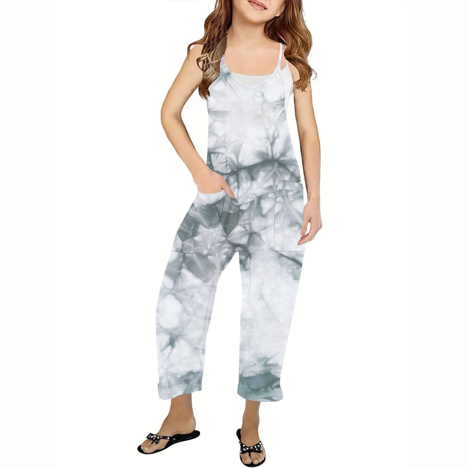 LEKWK Kids Jumpsuit Girls Overalls Size 1012 Tie Dye Printed Loosefit