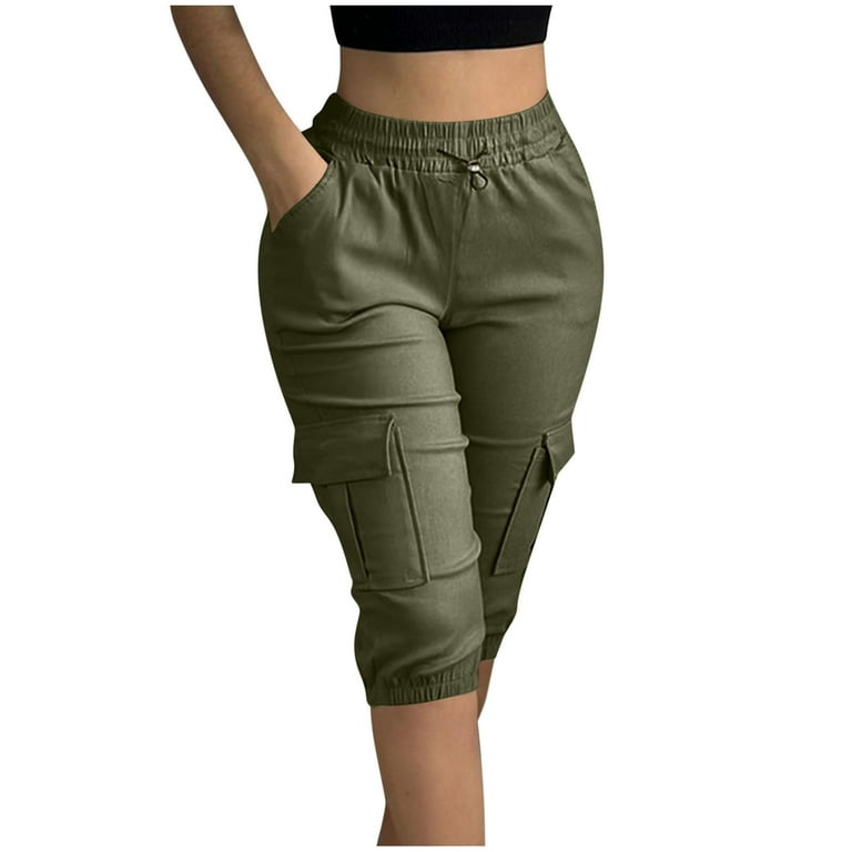 EAUFUM Summer Must Haves 2024 Shorts for Women Trendy Summer Cargo Solid Color Elastic Waist Belted Straight Pants with Pockets Swim Shorts Women Golf Shorts Walmart Week Sale Walmart