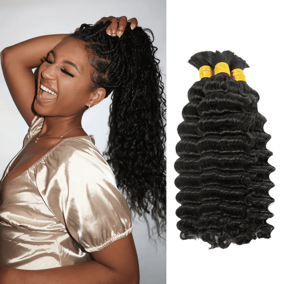 EAYON Knotless Deep Wave Human Braiding Hair for Boho Braids 100g ...