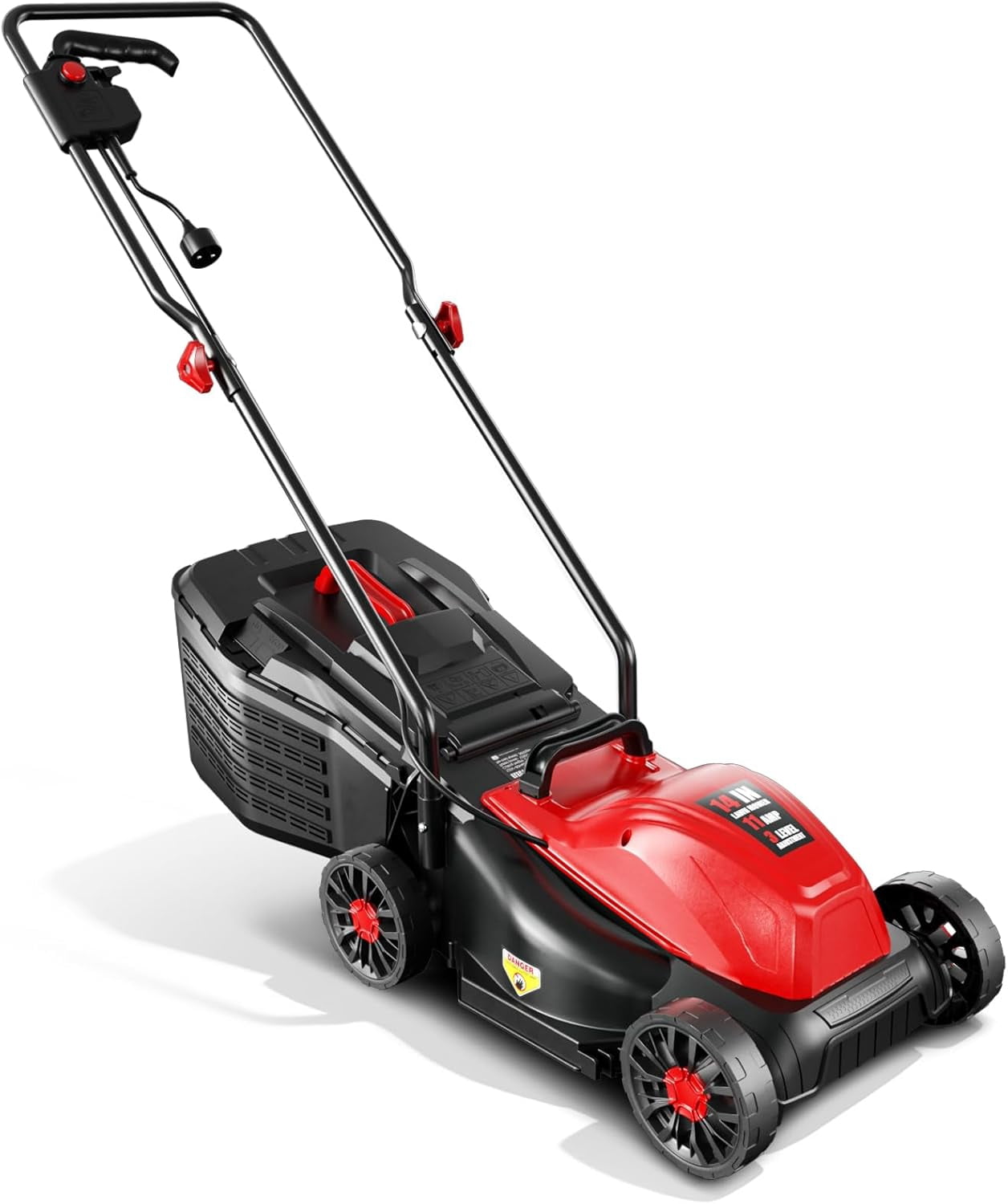 EAYSG 120V Electric Corded Lawn Mower, 14-Inch Cutting Width, 1050W Motor, 3-Position Height Adjustment, Rear Bag Collection, Foldable Handle, Lightweight & Low Noise - Black
