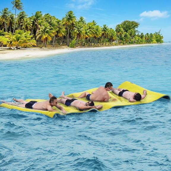 EAYSG 12x6 FT Lily Pad Floating Mat for Lake and Pool, Portable Outdoor Water Floating Mat, 3-Layer XPE Floating Island for Boat, Beach, Ocean, Yellow
