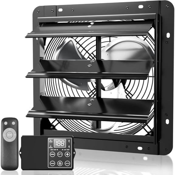 EAYSG 14" Wall Exhaust Fan, 1597 CFM High-Velocity Ventilation Fan with Automatic Shutters, Intelligent Temperature Controller & Remote, 3-Speed 40W Quiet Motor for Attic, Garage, Greenhouse
