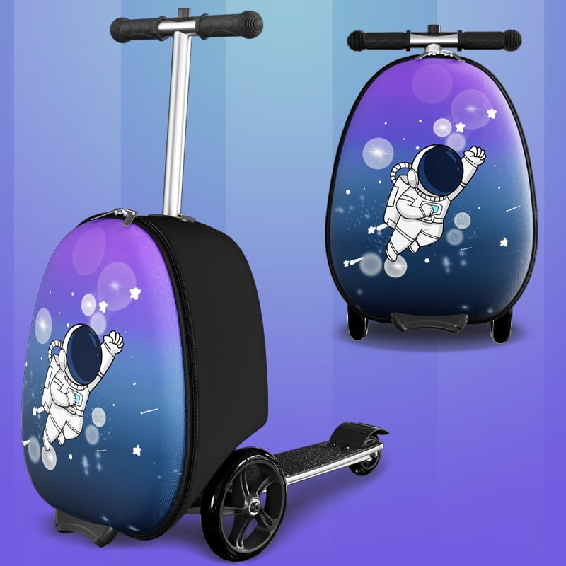 EAYSG 2-in-1 Kids Scooter Luggage with LED Lights,Ride-On Carry-On Suitcase for Children Ages 5-12, Foldable, Lightweight Travel Suitcase,Blue