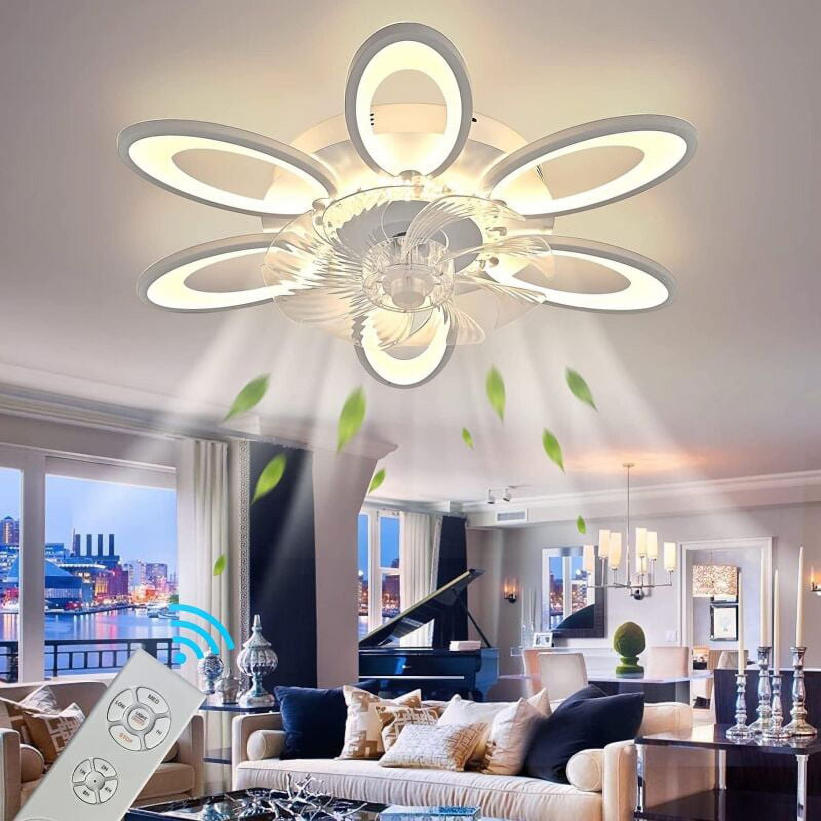 EAYSG 24.5 inch Ceiling Light with Fans, 6-head Chandelier, 3  Speeds/Colors, Indoor Flush Mount - Walmart.com, image size:1600x1600