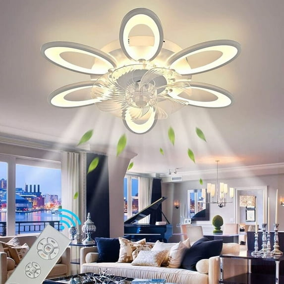 EAYSG 24.5 inch Modern Ceiling Light With Fans,Indoor Flush Mount Ceiling Fan,6 heads Chandelier,3 Color and 3 Speeds for Living Room Bedroom Dining Room