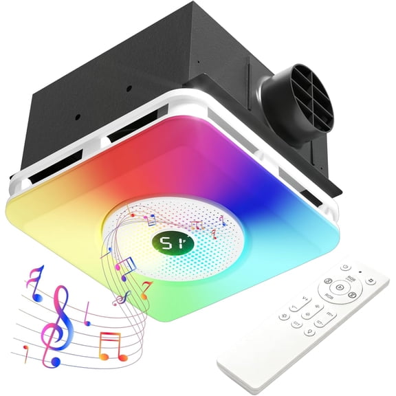 EAYSG 3-in-1 Bathroom Exhaust Fan with Bluetooth Speaker & LED Light, 230 CFM Quiet Ventilation Fan, 7-Color RGB & 3CCT Adjustable Light, Remote Control, 11.22" x 11.22" Ceiling Cut-Out