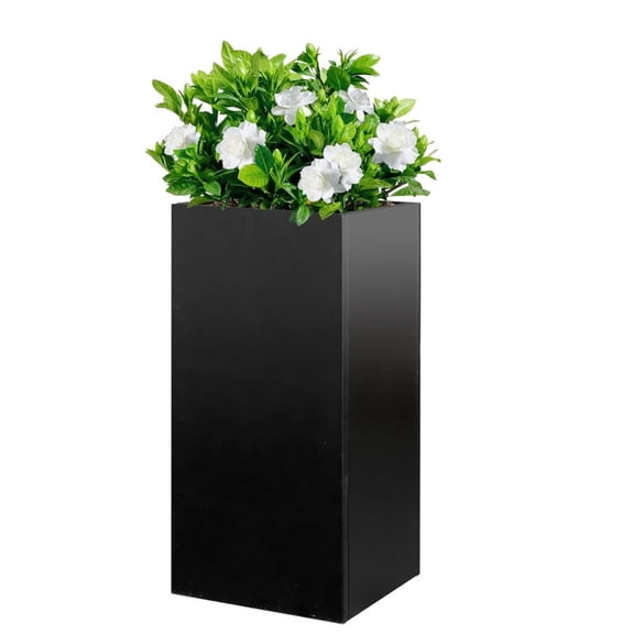EAYSG 30" H Galvanized Steel Planter Box, 14"x14" Square Tall Outdoor Metal Flower Pot, Tool-Free Assembly with Removable Insert Shelf, Rust Resistant for Patio Porch Garden