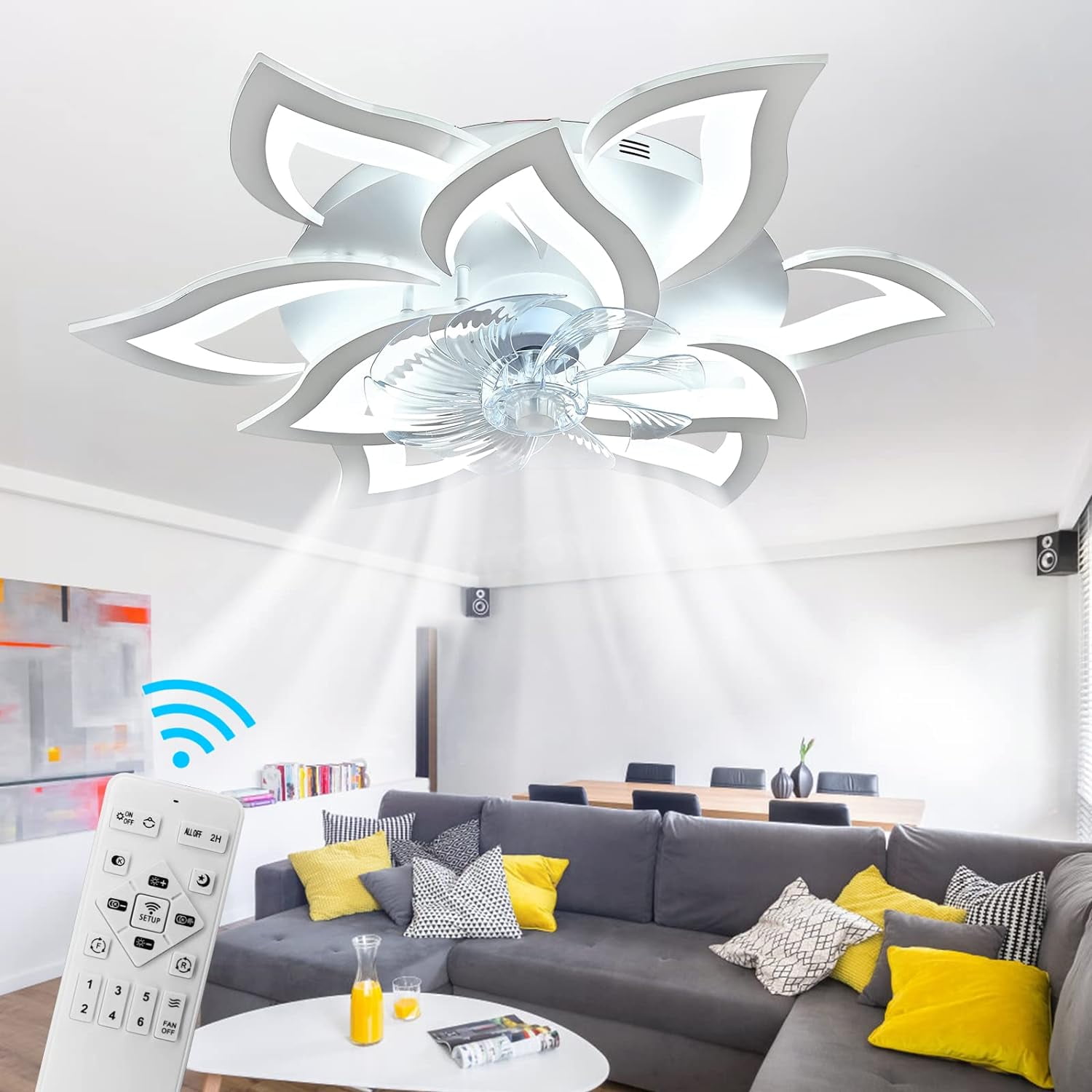 EAYSG 32"Ceiling Fan with Lights Flush Mount Smart Ceiling Fan Light
