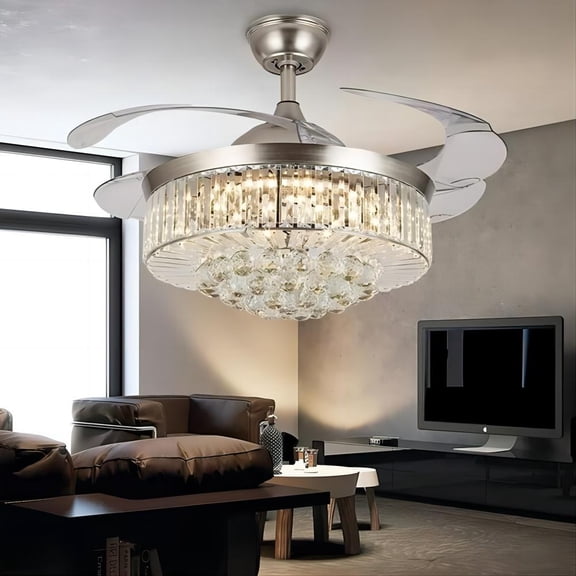 EAYSG 36" Crystal Fandelier Ceiling Fan Invisible Blade Ceiling Fan with Lights Remote Control