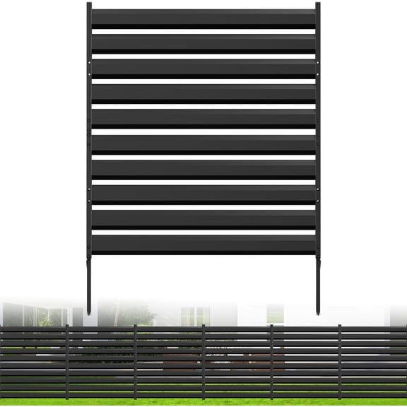 EAYSG 42" H x 38" W Heavy-Duty Metal Outdoor Privacy Fence Panel, Rustproof AC Unit & Trash Can Screen, No-Dig Installation with 12" Ground Stake, Expandable Design - Black