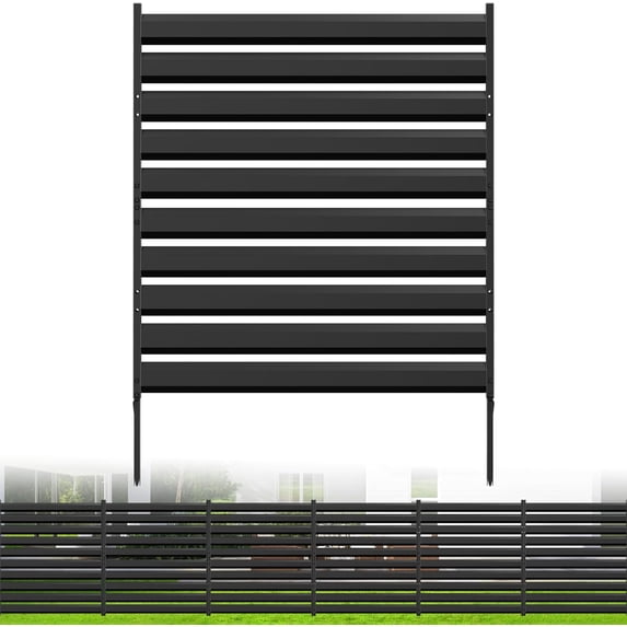 EAYSG 42" H x 38" W Heavy-Duty Metal Outdoor Privacy Fence Panel, Rustproof AC Unit & Trash Can Screen, No-Dig Installation with 12" Ground Stake, Expandable Design - Black
