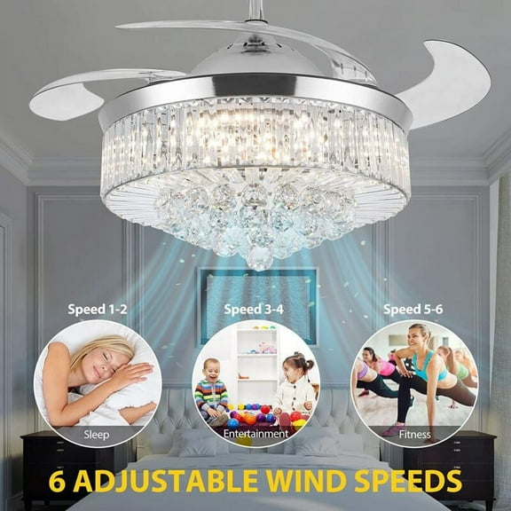 EAYSG 42” Silver Modern LED Ceiling Fan with Remote Control and Timer
