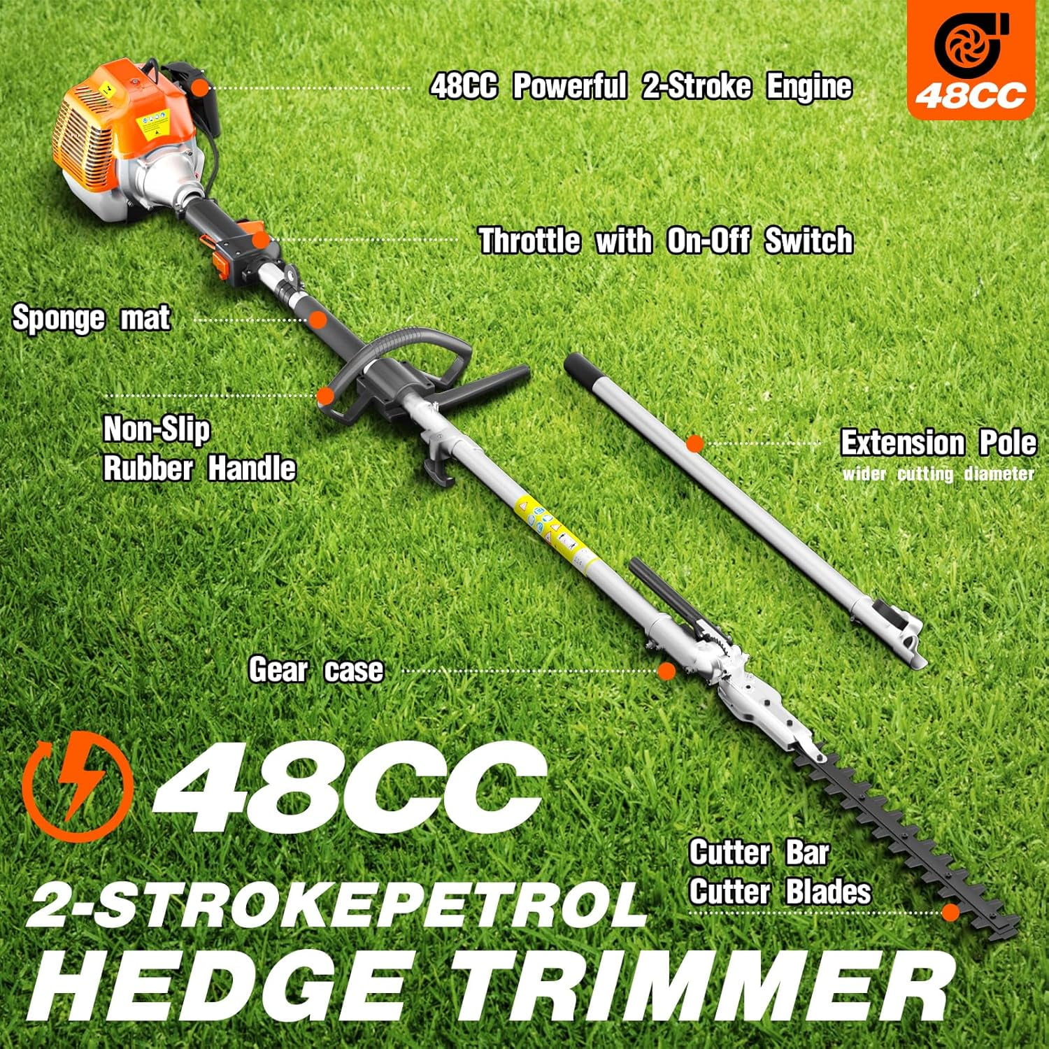 EAYSG 48CC Gas Powered Hedge Trimmer,Multi-Functional Yard Care Tools, Head Trimmer for Tree Trimming Branch String Trimmer Lawn
