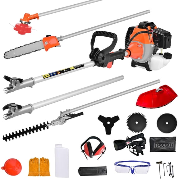 EAYSG 52cc 6 in 1 Gas Petrol Hedge Trimmer Brush Cutter Chainsaw Multifunctional for Garden