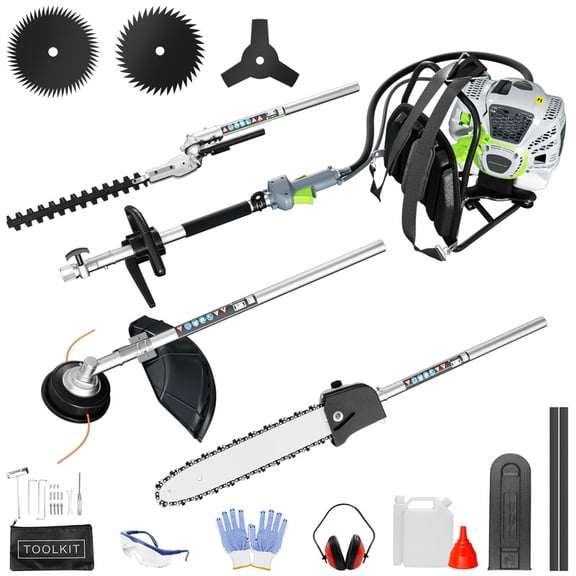 EAYSG 6-in-1 52CC Gas-Powered Backpack Multifunctional Trimmer Set – Brush Cutter, Chainsaw, Hedge Trimmer, Pole Pruning Saw, String Trimmer – 2HP 2-Stroke Engine, Protective Kit Included