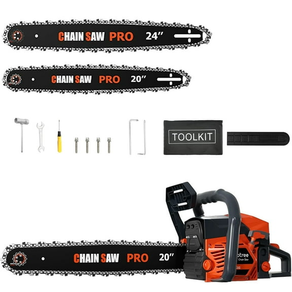 EAYSG 62CC 3.5HP Professional Gas Chainsaw, 20-Inch & 24-Inch Bar Combo with Anti-Vibration, Quick Start Tech & Winterized Carburetor & Tool-Free Tensioning for Heavy-Duty Logging