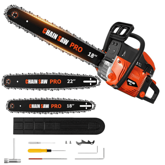 EAYSG 62cc Gas Chainsaw with 2 Bars (22" & 18"), 3.5HP Heavy Duty Cordless Chainsaw, 2 Cycle Powerful Chainsaws for Wood Cutting, Tree Trimming
