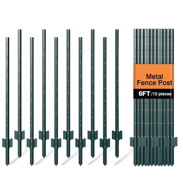 EAYSG, Heavy Duty No-Dig Steel Fence Posts, 6FT, 10-Pack, Green ...