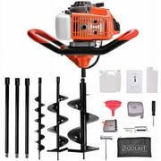 EAYSG 72CC Auger Post Hole Digger, 3KW 2 Stroke Post Hole Auger Gas Powered with 3 Auger Drill Bits(4" & 8" & 12") + 3 Extension Rods for Farm Garden Plant