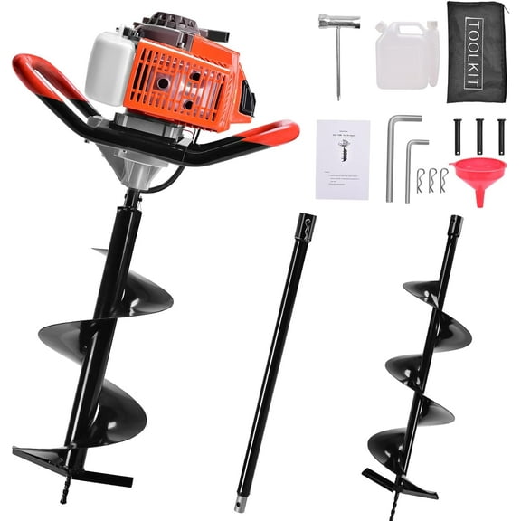 EAYSG 72CC Gas Powered Post Hole Digger with 6" & 8" Auger Drill Bits + 31.5" Extension Rod - 2-Stroke Gasoline Engine for Fence Posts, Tree Planting, Construction, Landscaping