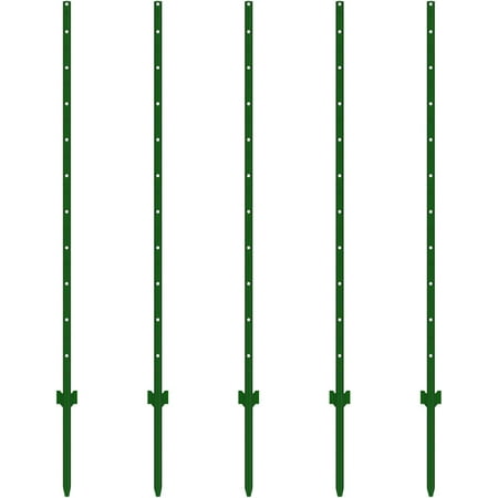 EAYSG 7Feet Heavy-Duty Steel Fence Posts ,5 Pack– Rust-Proof, U-Groove Design, Easy Install for Gardens, Farms & Outdoor