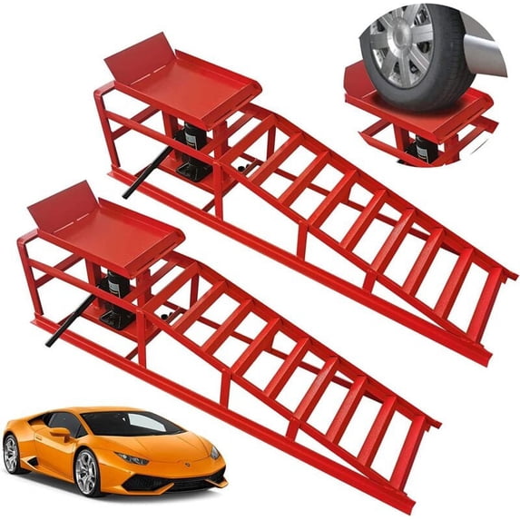 EAYSG Steel Hydraulic Car Ramp, 10,000 lb Load Capacity, Red, 2 Pack ...