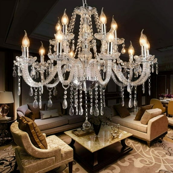 EAYSG Crystal Candle Chandeliers Lighting Modern Pendant Lights Ceiling Fixture Lamp (15 Lights)