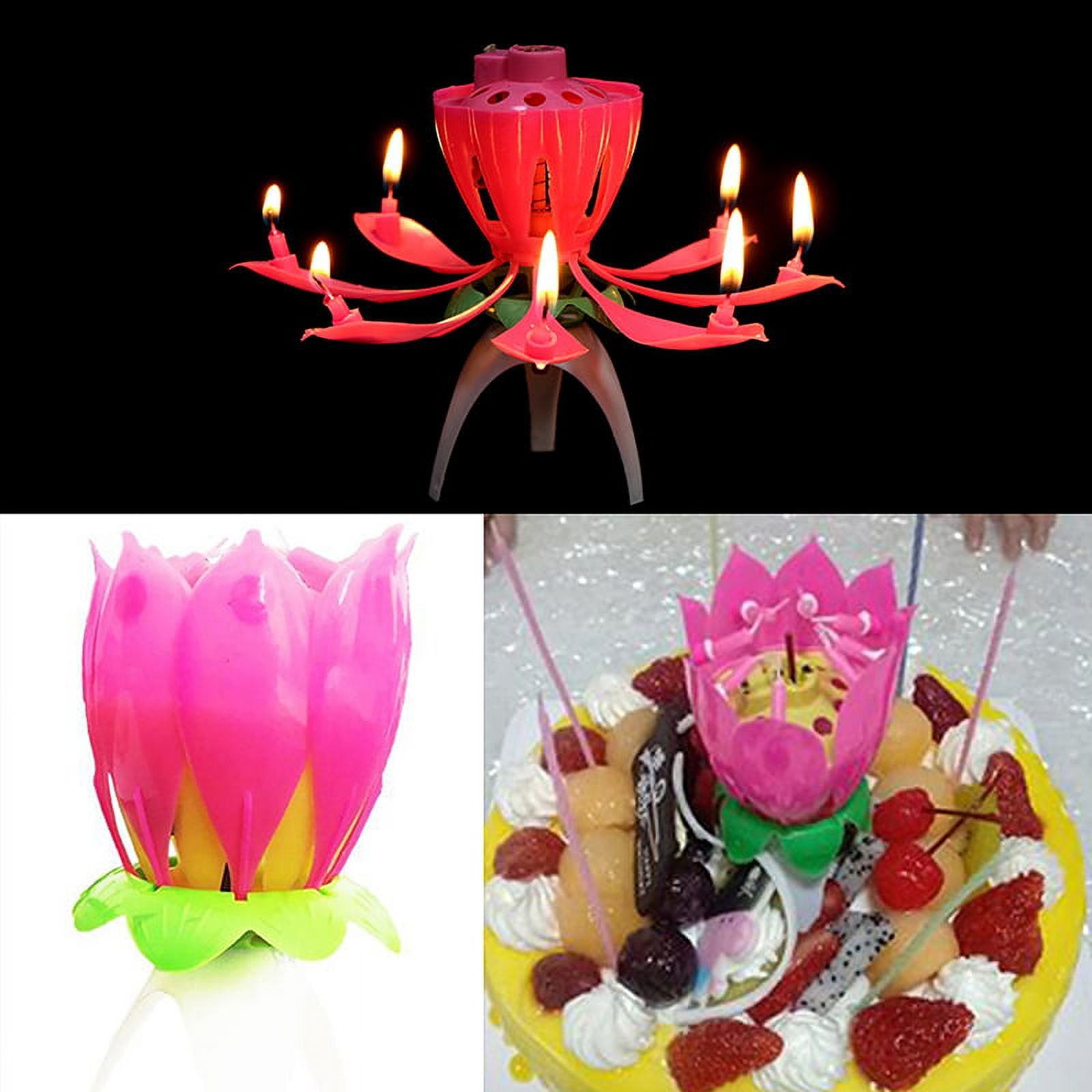 EAYSG DIY Party Cake Candle Musical Lotus Flower Happy Birthday Candle