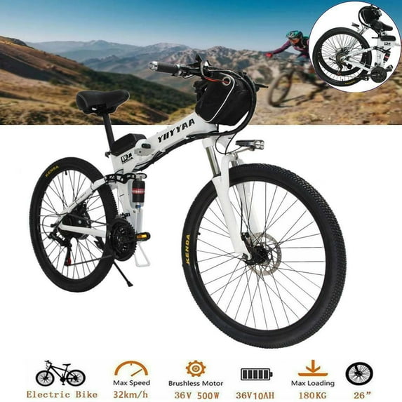 EAYSG E-Bike 26" 500W 36V YIIYYAA Folding Electric Bike City Mountain Cycling White