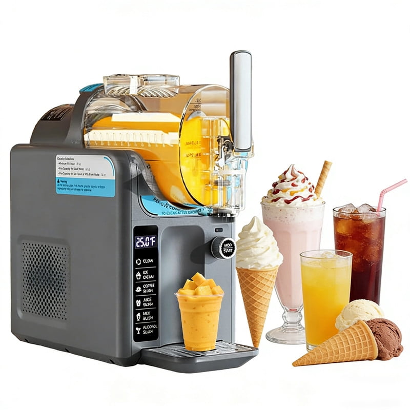 EAYSG Ice Cream & Slushie Machine | Frozen Drink Maker with 5 Presets | Auto-Clean, No Ice Needed | Quiet Operation with LED Display | for Milkshakes, Margaritas, Smoothies & More,Grey