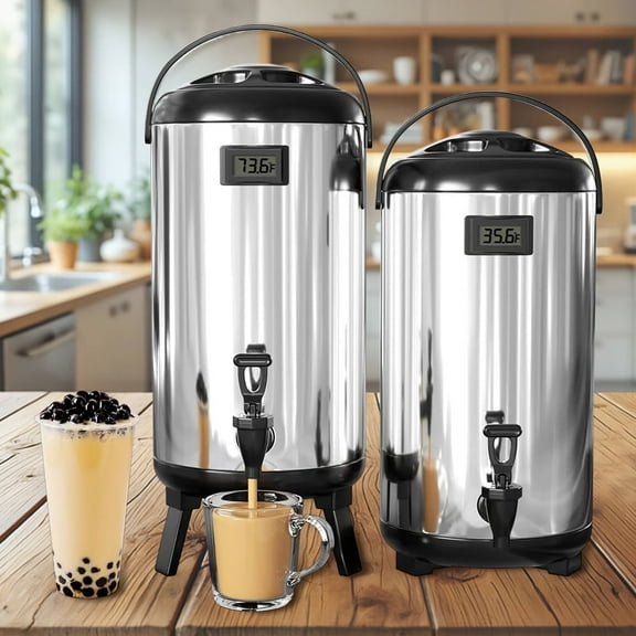 EAYSG Insulated Beverage Dispenser 3.2 Gallon, Stainless Steel Hot & Cold Drink Dispenser with Spigot & Thermometer, 12L Large Capacity for Parties, Coffee, Tea, Iced Water, 2 Pcs