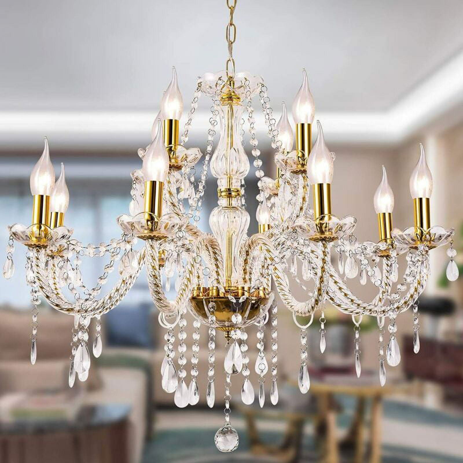 EAYSG K9 Crystal Candle Chandeliers Lighting 12 Lights Pendant Ceiling Fixture Lamp for Dining Living Room Bedroom Hallway Entry Elegant Decoration (12 Bulbs)