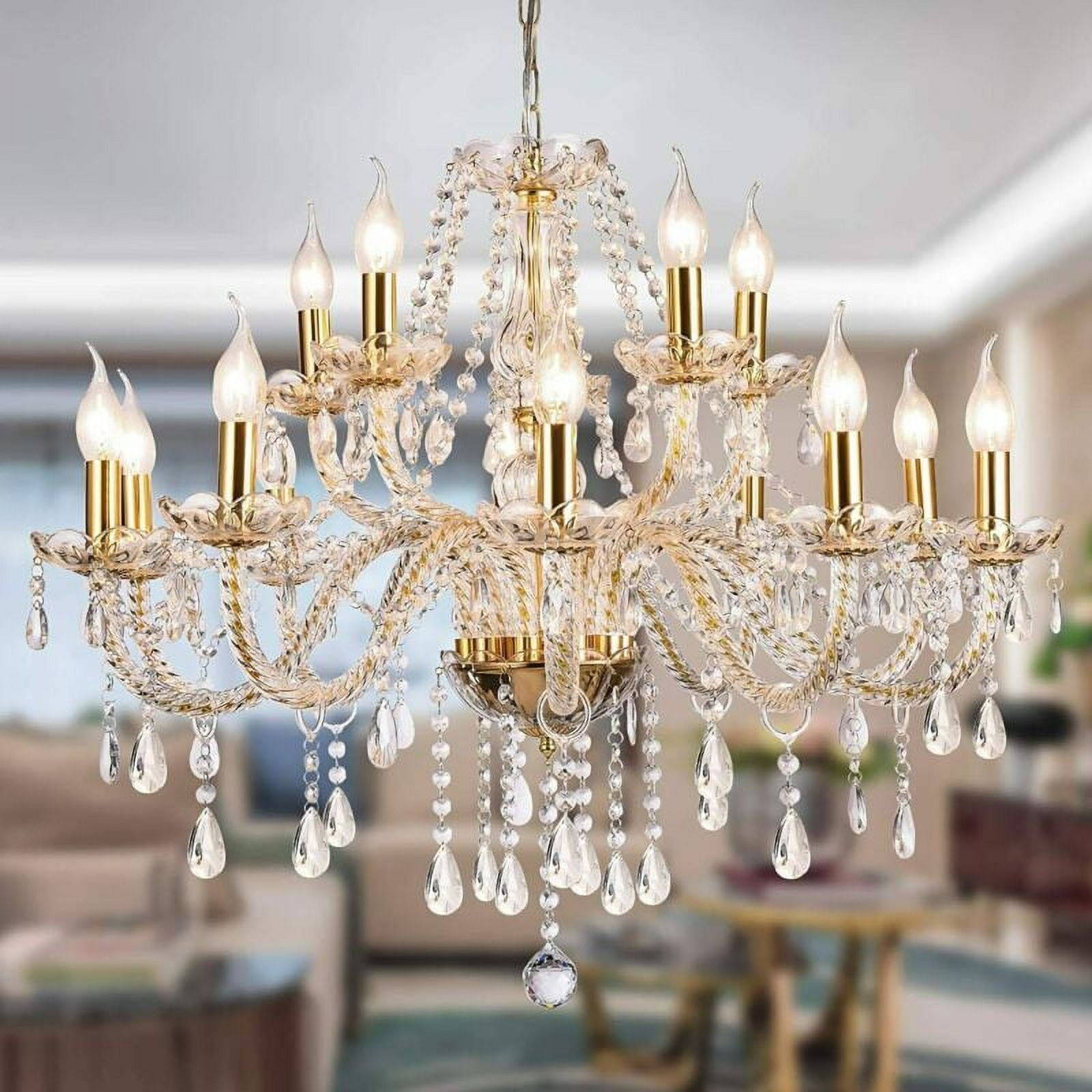 EAYSG K9 Crystal Candle Chandeliers Lighting 15 Lights Pendant Ceiling Fixture Lamp for Dining Living Room Bedroom Hallway Entry Elegant Decoration (15 Bulbs)