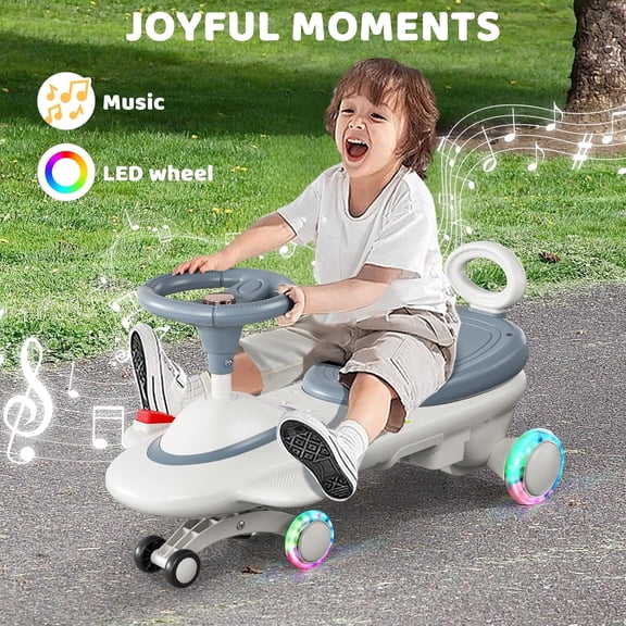EAYSG Kids Twist Car with Music, Ride-On Toy for Ages 3+ for Indoor & Outdoor Use, Electric Wiggle Car, Perfect Gift for Toddlers Boys & Girls (White)