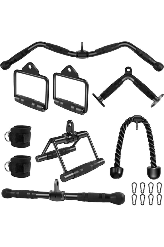 LAT Pulldown Bar Attachments, Cable Machine Accessories for Home Gym, Triceps Rope Pull Down Equipment Weight Fitness & Power Exercise Set for Arm Strength Workout