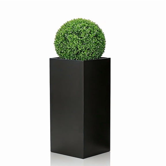EAYSG Metal Planter Box 15" L x 15" W x 30" H, Heavy Duty Tall Rectangle Planter Box with with Drainage Holes & Rust-Proof Coating, Modern Outdoor/Indoor Black Planter Box for Porch, Garden, Patio