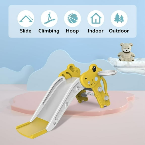 EAYSG Toddler Slide,Kids Slide Playset for Toddler,Indoor Outdoor Slide Toddler Playset with Non-Slip Steps,Yellow