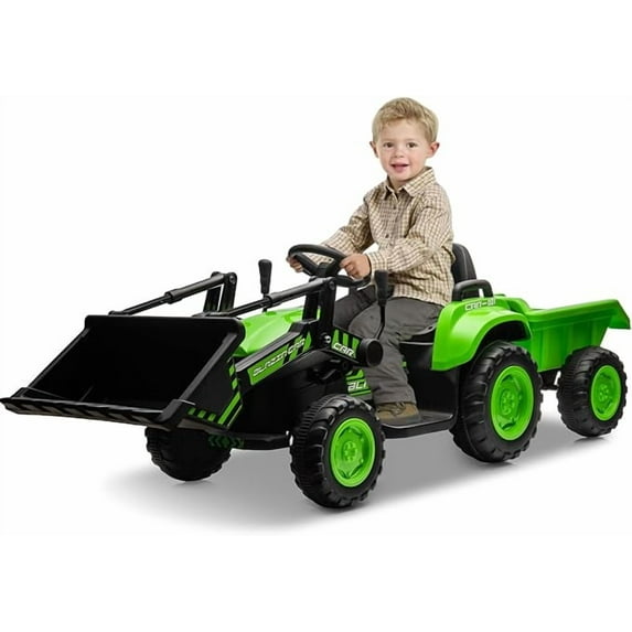 EAstVita 3 in 1 Kids Ride on Tractor with Detachable Trailer, 12V Electric Bulldozer with Shovel Bucket, Remote Control, Horn, Lights, Music Player, Safety Belt, Toddler Ride on Toy