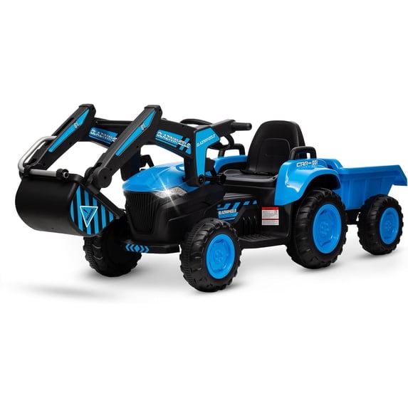 EAstVita Kids 12V 3 in 1 Ride on Excavator & Tractor with Detachable Trailer, Ride on Car Toy with Remote Control, Digger, LED Lights, Music, Kids Electric Vehicles
