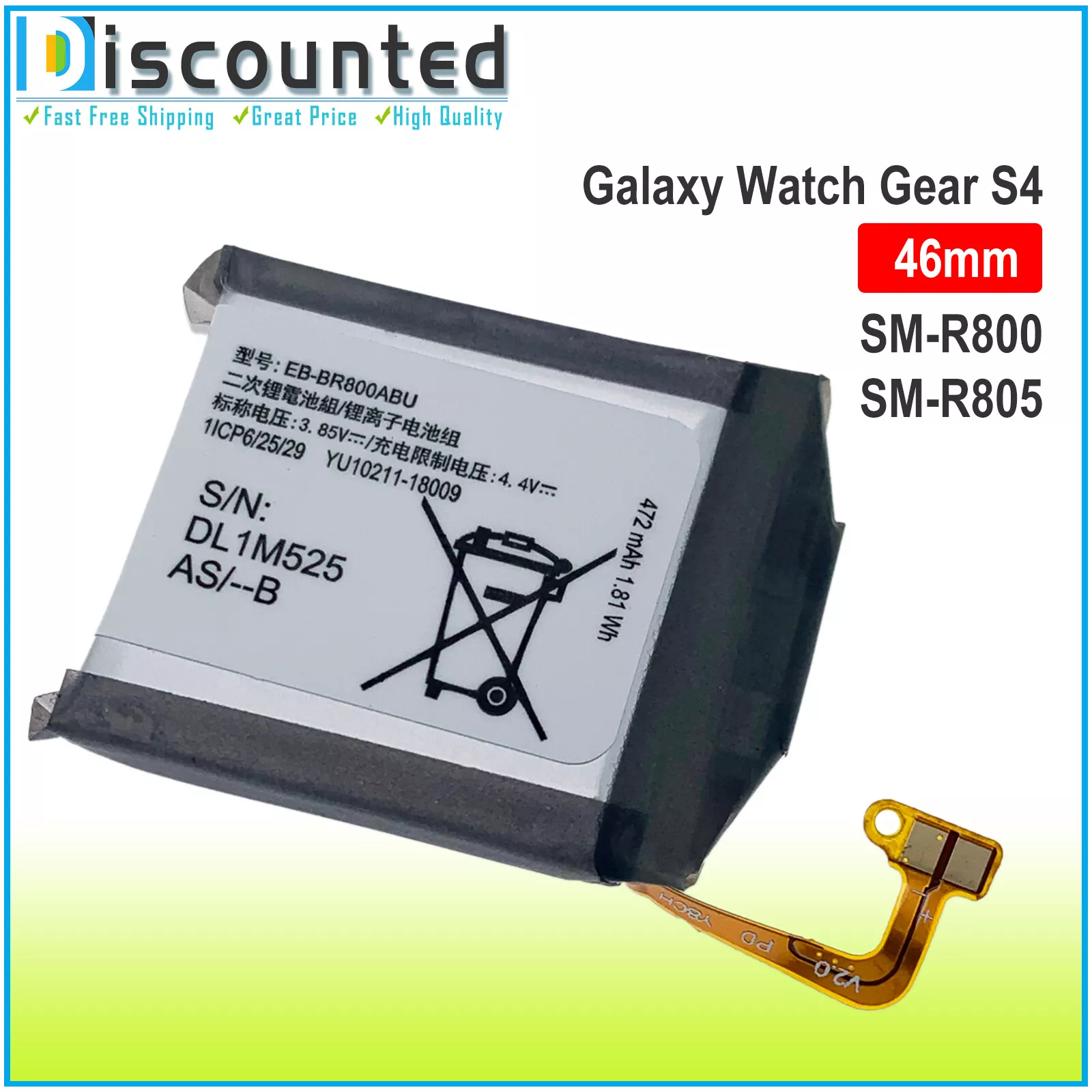 Batterie De Remplacement EB BR810ABU, Pour Watch Gear S4 42mm SM R810 R815U 1.03Wh 270mAh