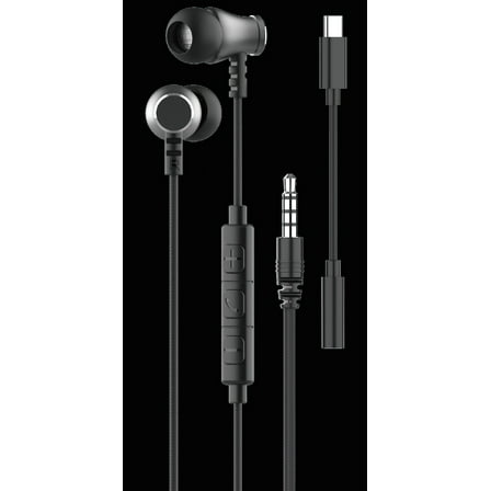 Wired Earphones with Mic - 3.5mm Jack, and USB-C to 3.5mm AUX Adapter, Black