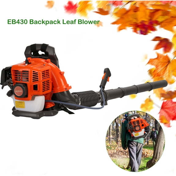 Seipola EB430 Backpack Leaf Blower, 52 Cubic Centimeter Adjustable Tube Gas Powered Dust Blower for Lawn Care, Patio, Sidewalk,Snow Blowing-Orange