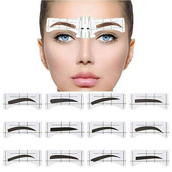 EBANKU 96Pcs Eyebrow Stencil, 48 Pairs Eyebrows Shape Stickers Shaping Template Eyebrows Grooming Stencil Kit with 6 Reusable Connection Card DIY Makeup Guide Template Tools
