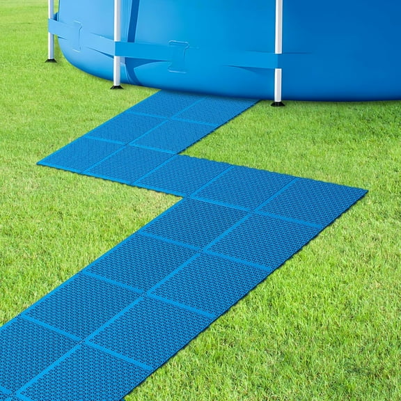 EBAOKUUP 16 Pcs Modular Interlocking Cushion- 10.3"" x 10.3"" Mat Floor Tile Mats Pool Floor Protectors- Non-Slip Pools Spas Floor Mat Pathways from The Pool to The Porch, Dark Blue