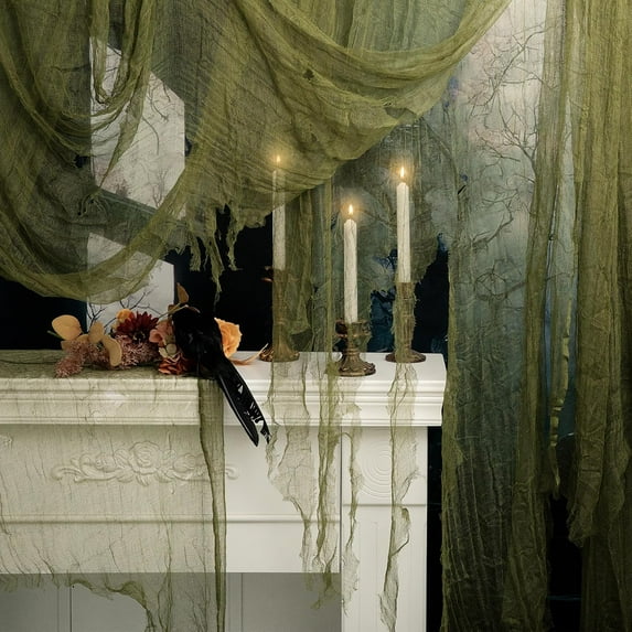 EBAOKUUP 200x36 Inch Large Size Green Halloween Creepy Cloth Decoration,Spooky Gauze Cloth,Halloween Haunted Cheesecloth for Halloween Stairway,Wall,Window Decorations,Outdoors Doorways Decor