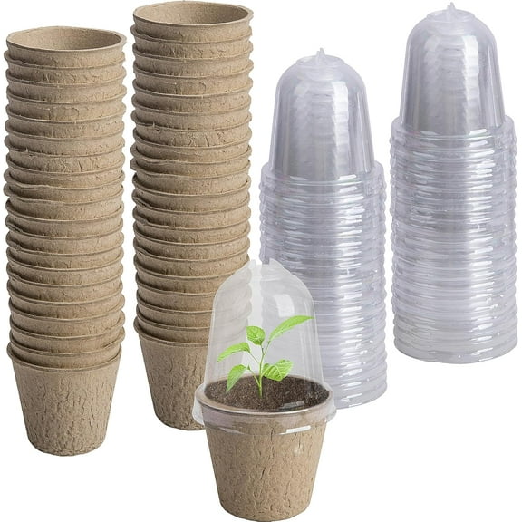 EBAOKUUP 40pcs Biodegradable Seeding Starter Pots for Planting - 2.3" Plant Nursery Pots with Humidity Dome - Peat Pots for Seedlings Garden Vegetable Flower Germination