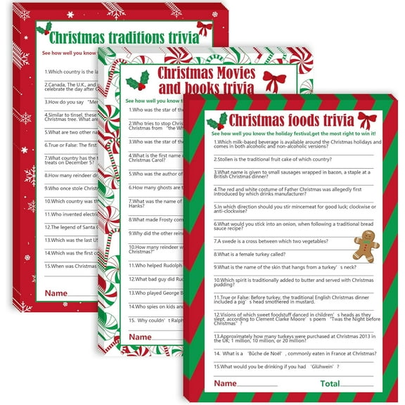 EBAOKUUP 62 Pieces Christmas Trivia Party Game Cards-Xmas Festival Guessing Activity for Adult Annual Festive Events Christmas Party Decorations