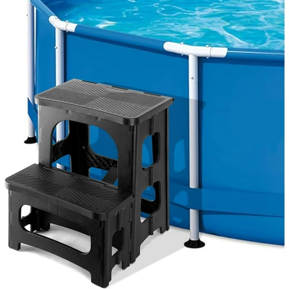 EBAOKUUP Foldable Spa Hot Tub Steps, Non-Slip 2 Step Stool Pool Ladder, Universal Spa Steps Hot Tub Stairs for Outdoor Indoor Deck Patio Steps Accessories, Black